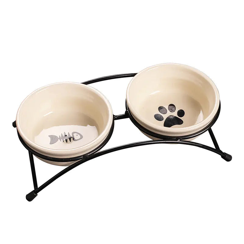 Iron Shelf Pet Ceramic Water and Food Bowl Supplies