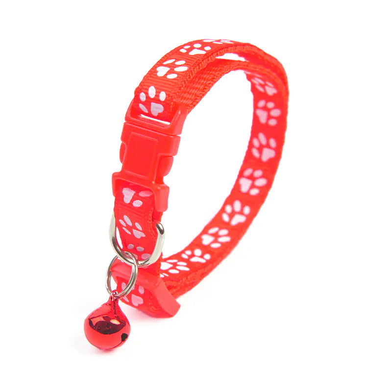 Cute Solid Color Puppy Bell Collar with Footprints
