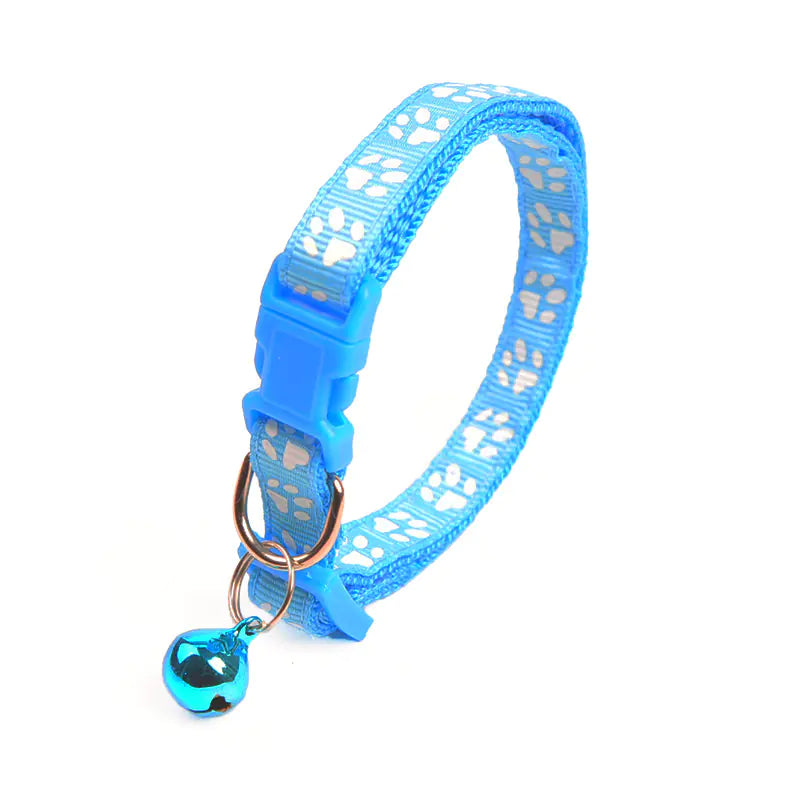 Cute Solid Color Puppy Bell Collar with Footprints